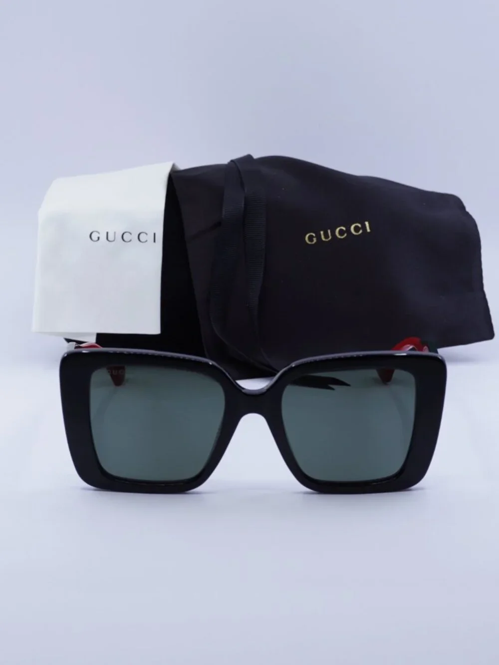 Gucci GG1861S 001 Square Sunglasses - Shiny Black / Grey